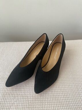Vero Moda Black Suede Pointed Toe Block Heel Pumps